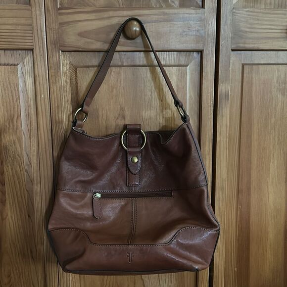 Frye Leather Ring Tote Shoulder Hobo Purse Cognac Brown Like New! - Picture 13 of 14